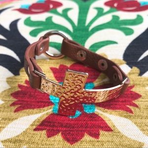 Gold/Leather Cross Bracelet